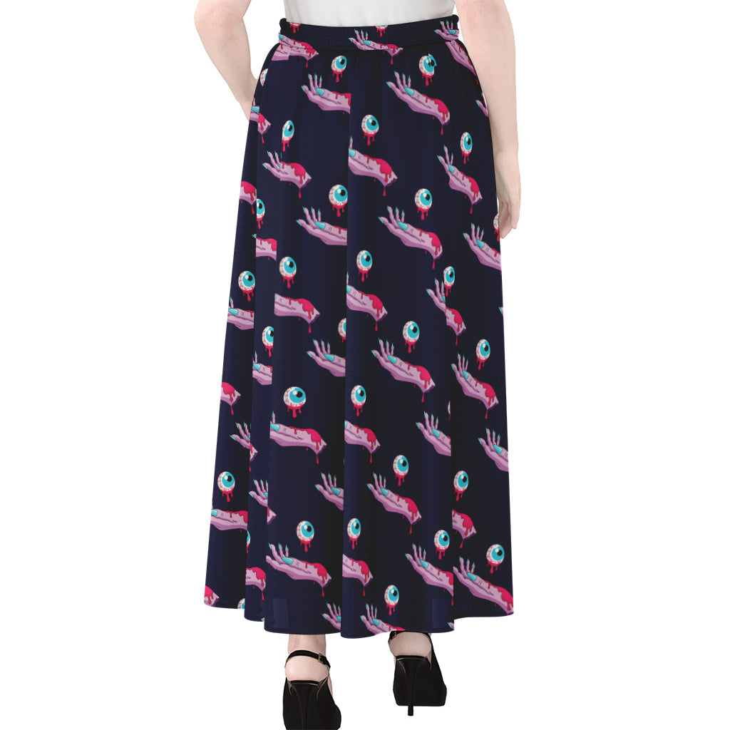 Zombie Eyeball Pattern Print Chiffon Maxi Skirt