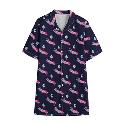 Zombie Eyeball Pattern Print Cotton Hawaiian Shirt