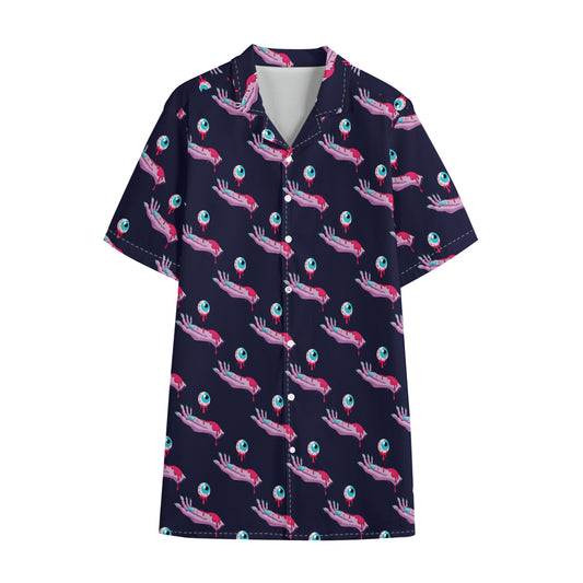 Zombie Eyeball Pattern Print Cotton Hawaiian Shirt