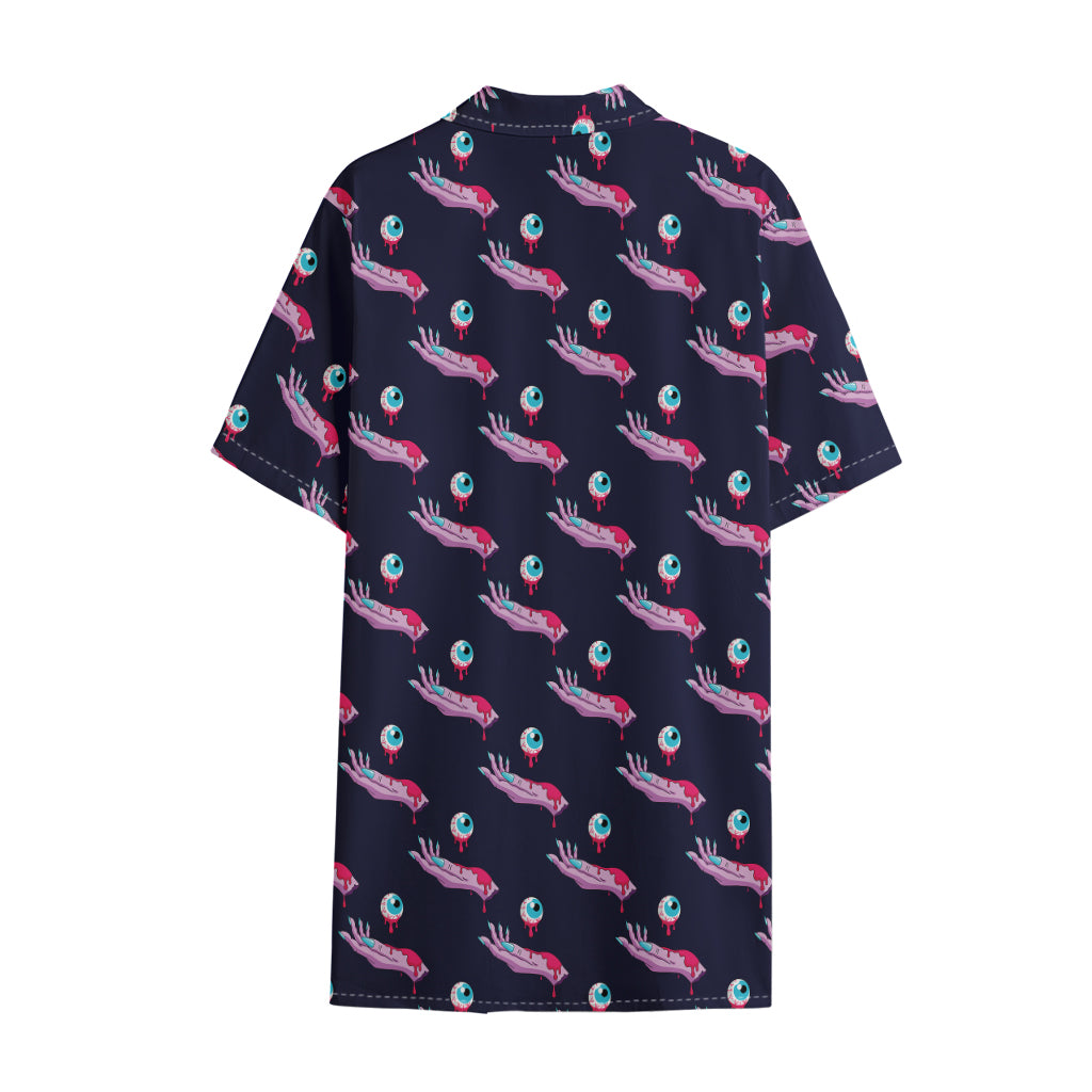 Zombie Eyeball Pattern Print Cotton Hawaiian Shirt