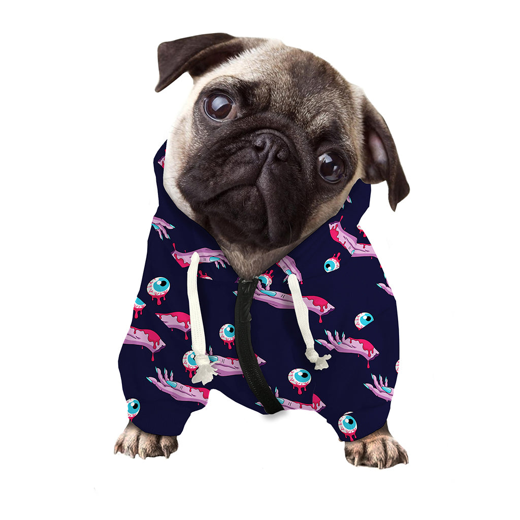 Zombie Eyeball Pattern Print Dog Zip Up Hoodie
