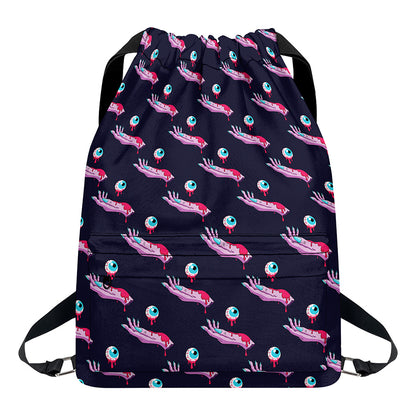 Zombie Eyeball Pattern Print Drawstring Backpack