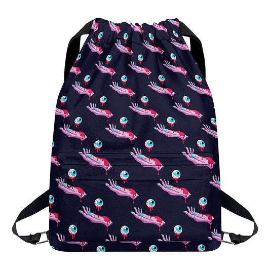 Zombie Eyeball Pattern Print Drawstring Backpack