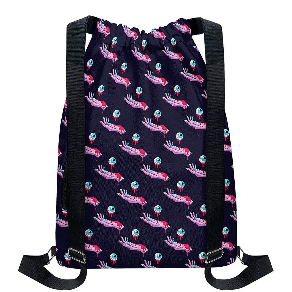 Zombie Eyeball Pattern Print Drawstring Backpack