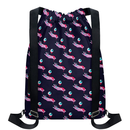 Zombie Eyeball Pattern Print Drawstring Backpack