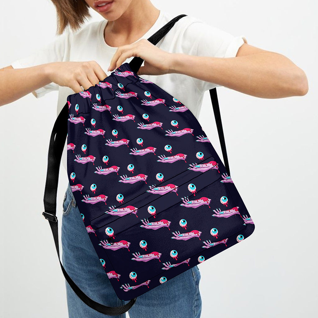Zombie Eyeball Pattern Print Drawstring Backpack