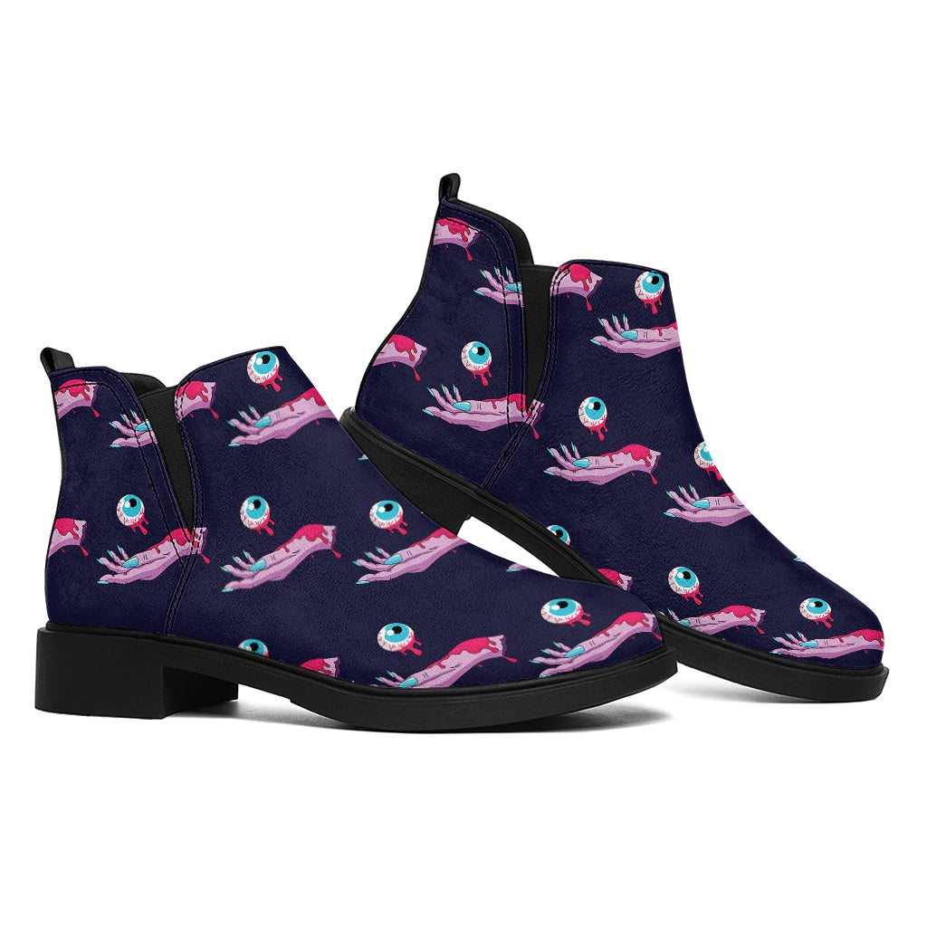 Zombie Eyeball Pattern Print Flat Ankle Boots