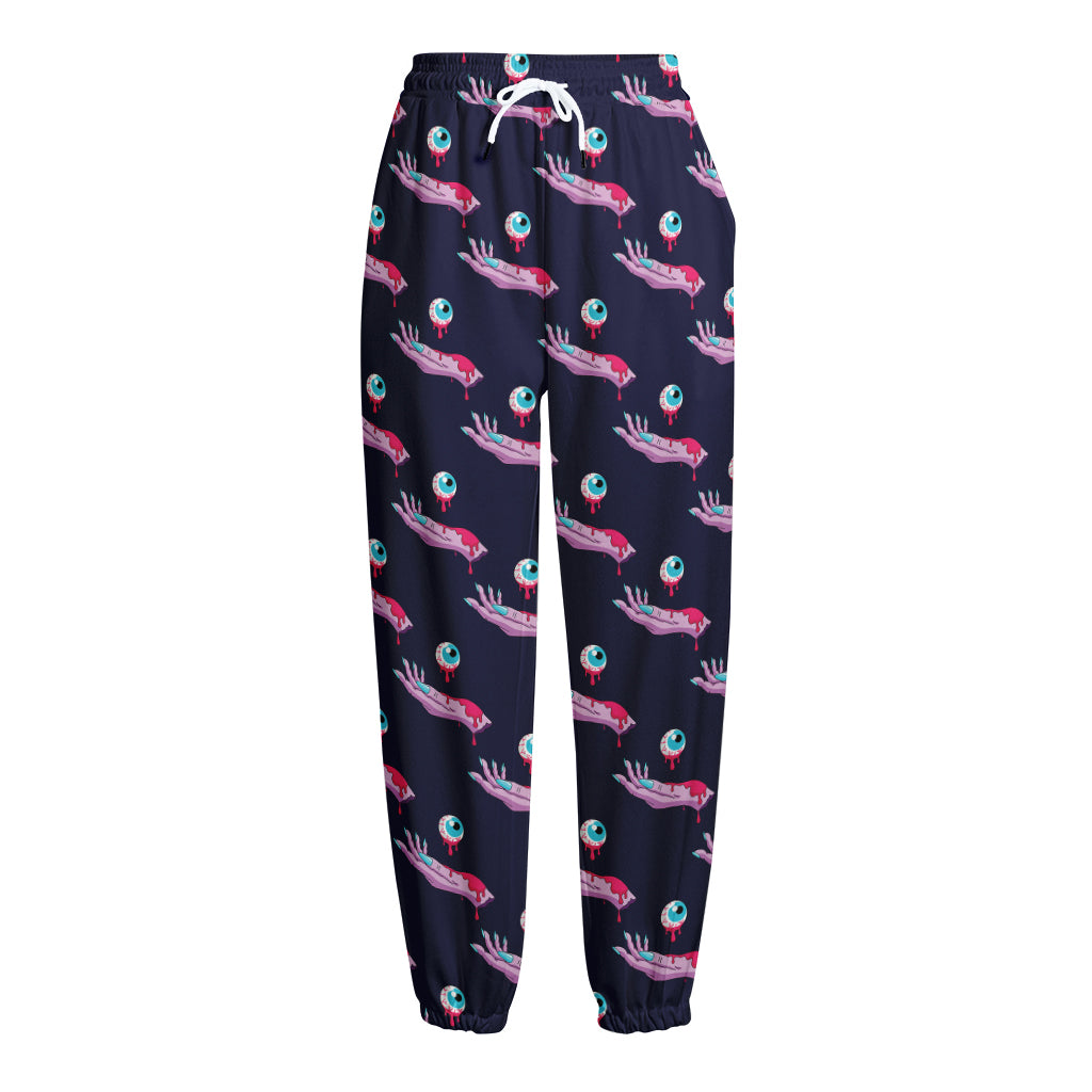 Zombie Eyeball Pattern Print Fleece Lined Knit Pants