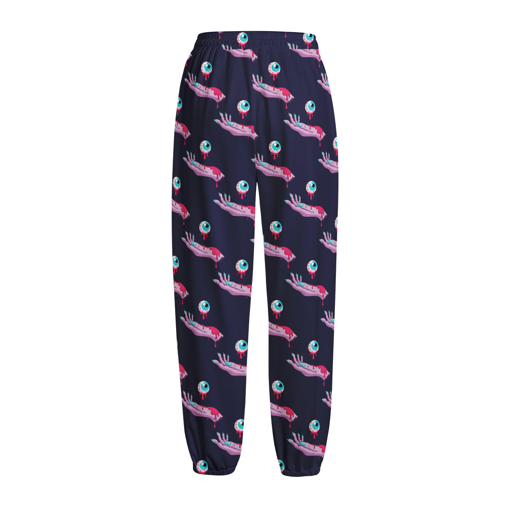 Zombie Eyeball Pattern Print Fleece Lined Knit Pants