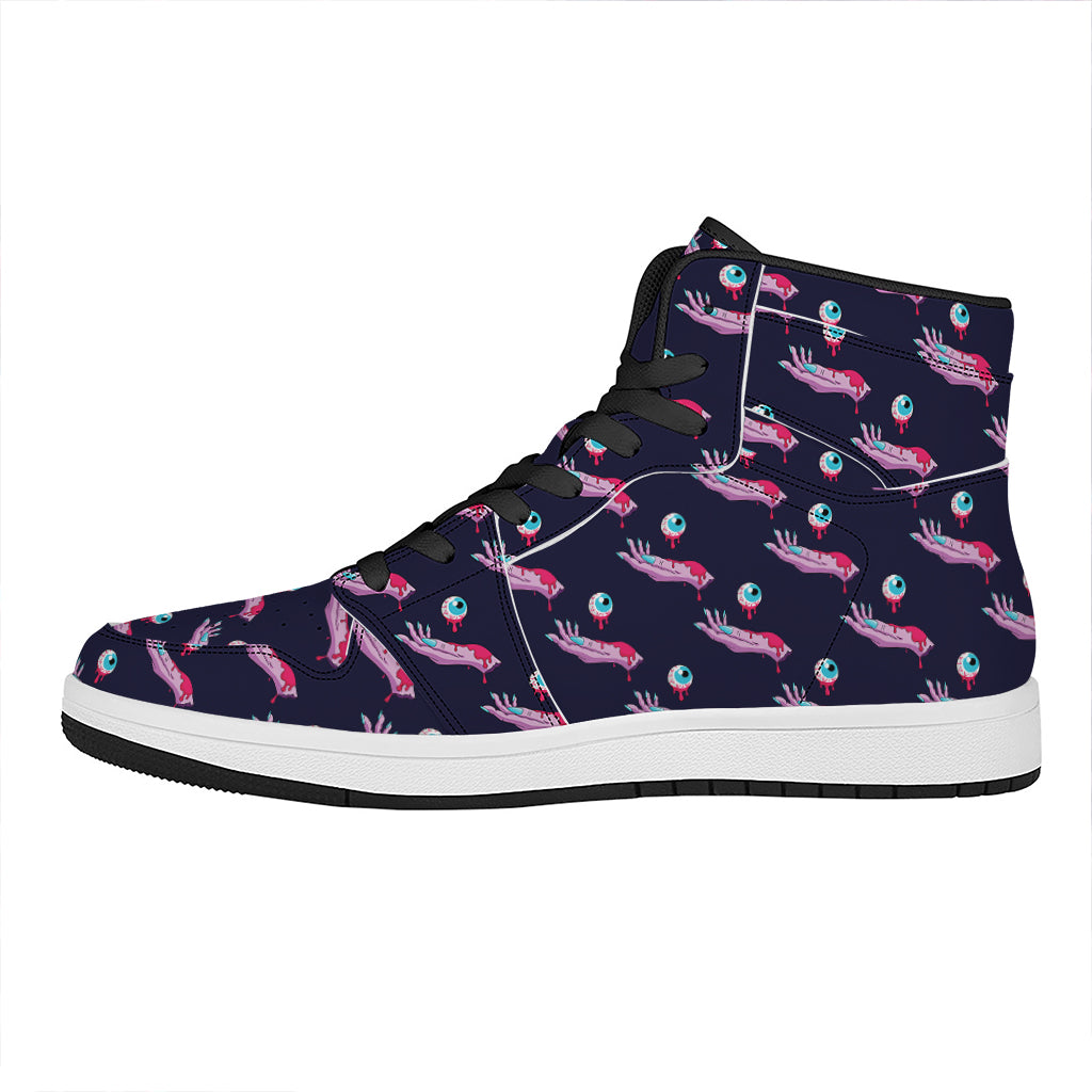 Zombie Eyeball Pattern Print High Top Leather Sneakers