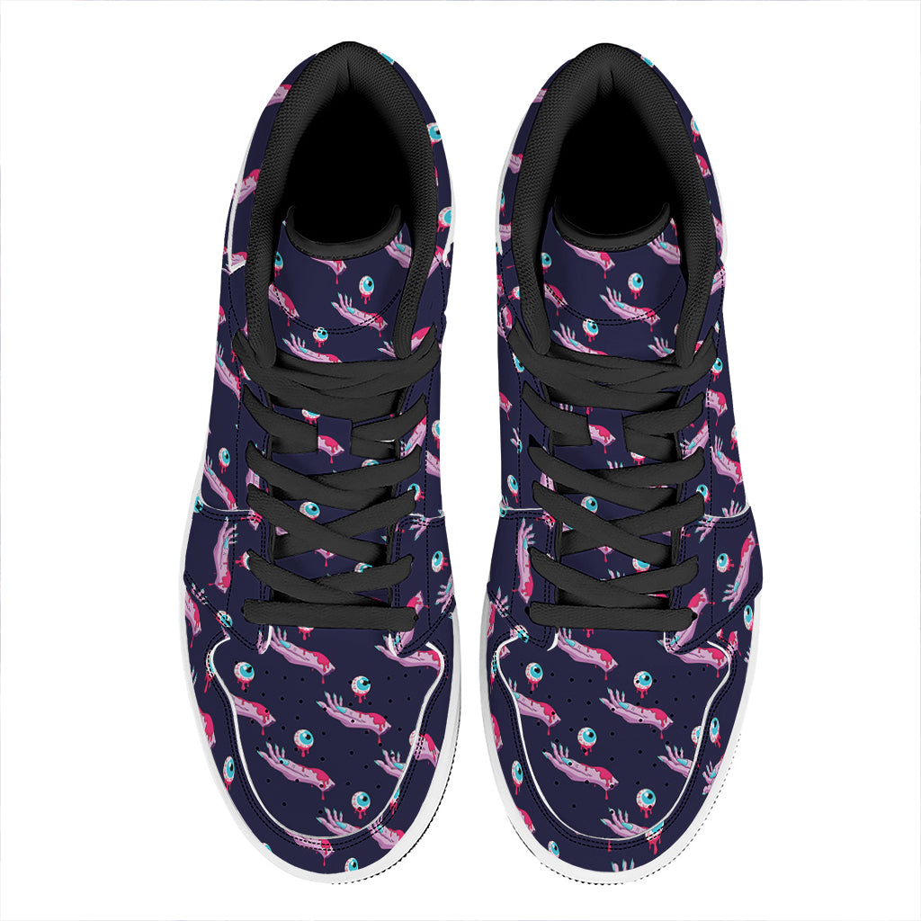 Zombie Eyeball Pattern Print High Top Leather Sneakers