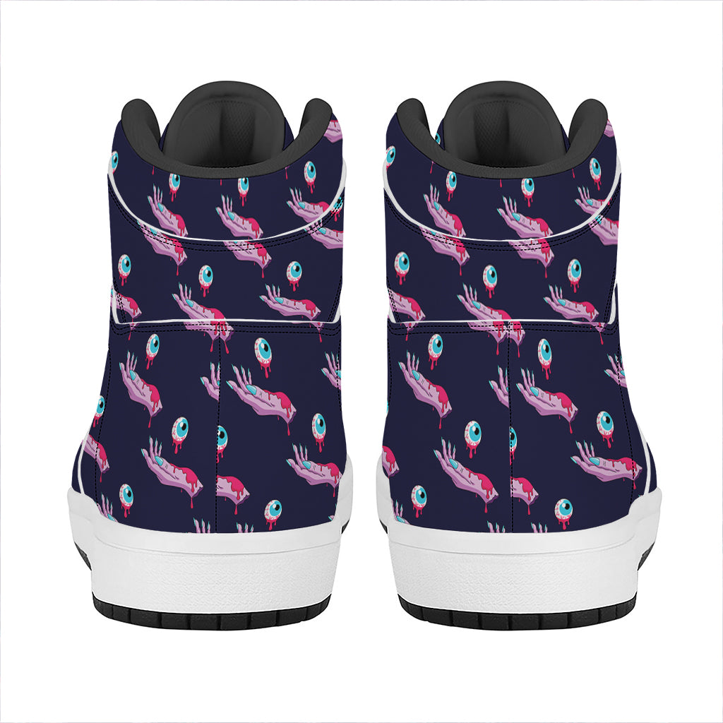 Zombie Eyeball Pattern Print High Top Leather Sneakers