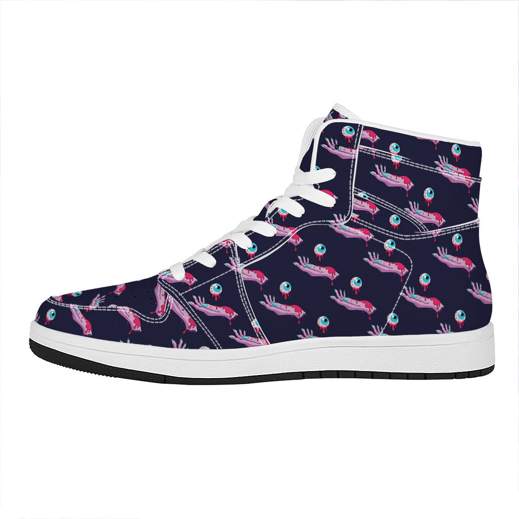 Zombie Eyeball Pattern Print High Top Leather Sneakers