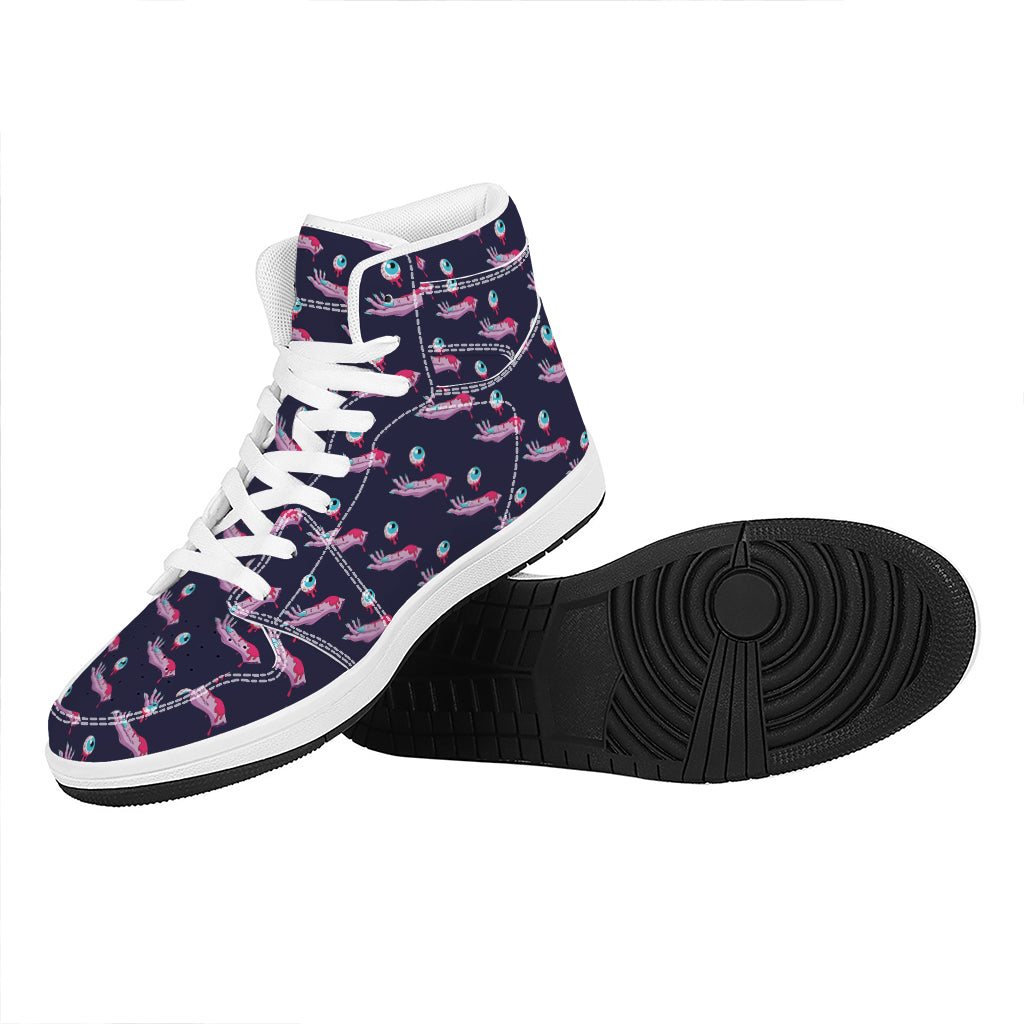 Zombie Eyeball Pattern Print High Top Leather Sneakers