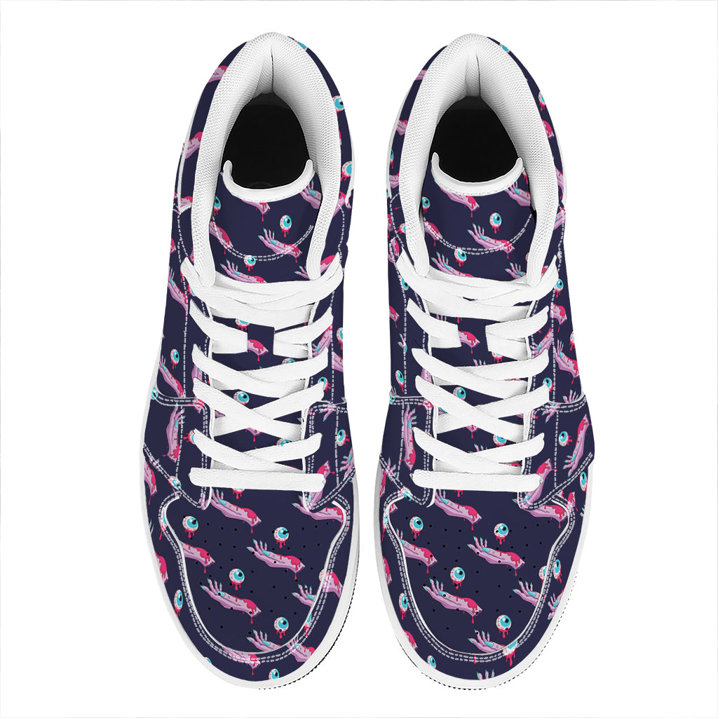 Zombie Eyeball Pattern Print High Top Leather Sneakers