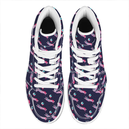 Zombie Eyeball Pattern Print High Top Leather Sneakers