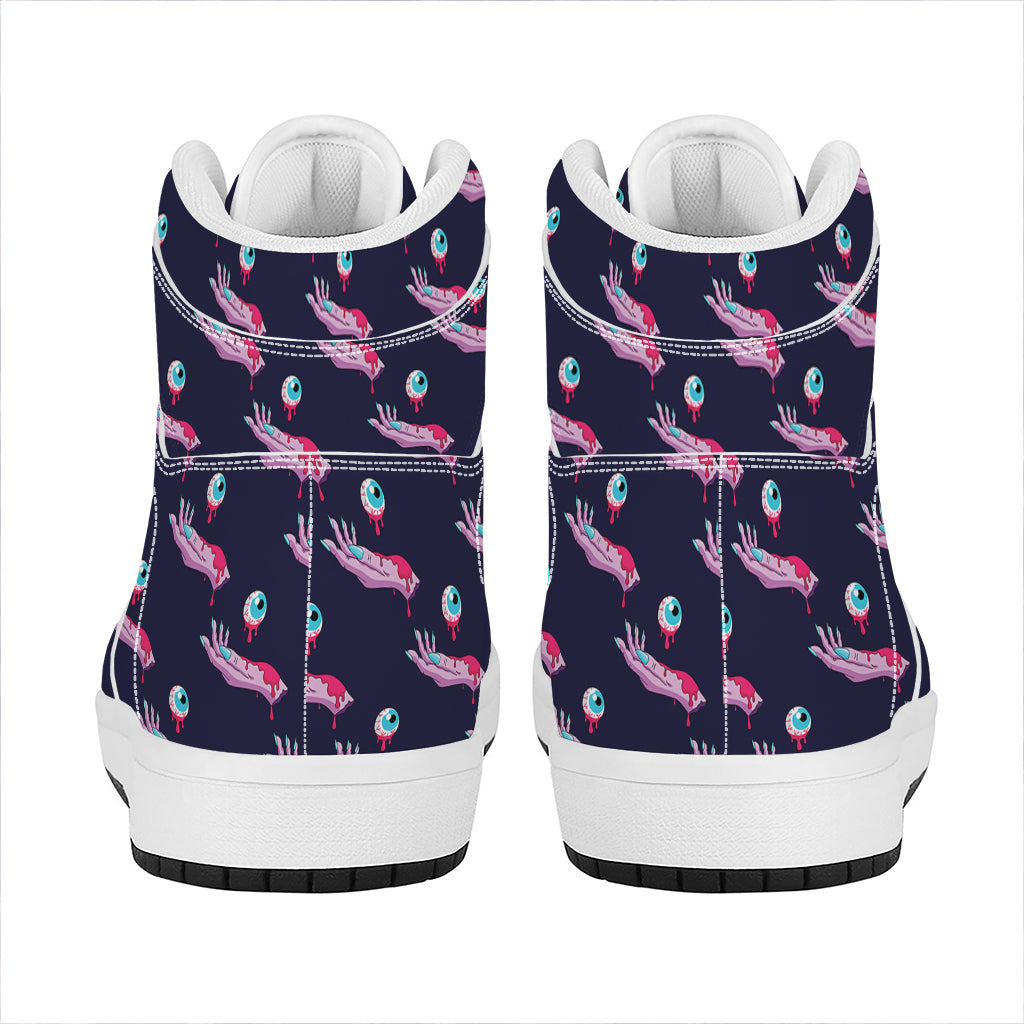 Zombie Eyeball Pattern Print High Top Leather Sneakers