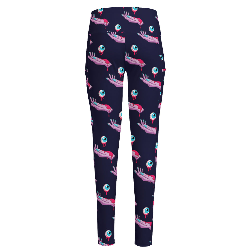 Zombie Eyeball Pattern Print High-Waisted Pocket Leggings