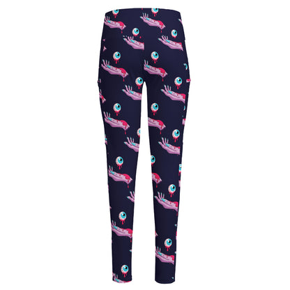 Zombie Eyeball Pattern Print High-Waisted Pocket Leggings