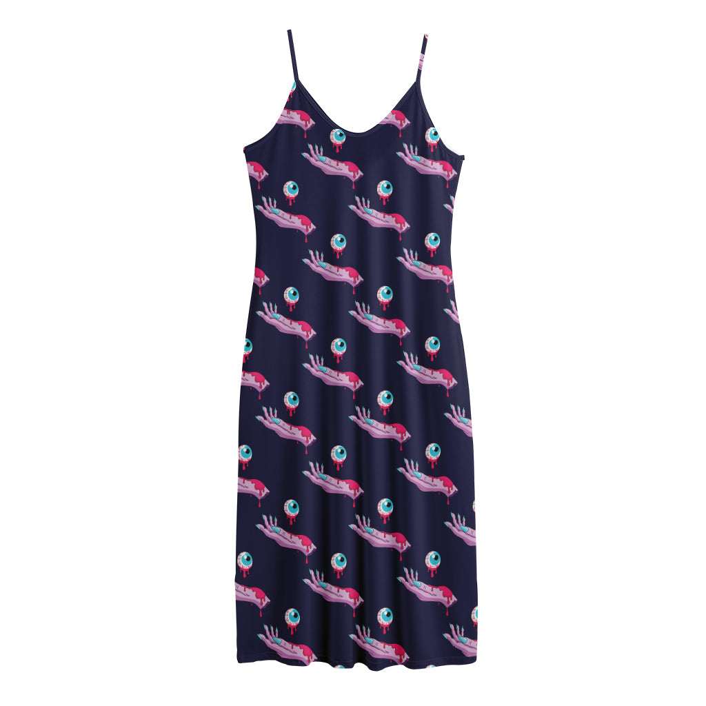 Zombie Eyeball Pattern Print Jersey Midi Cami Dress