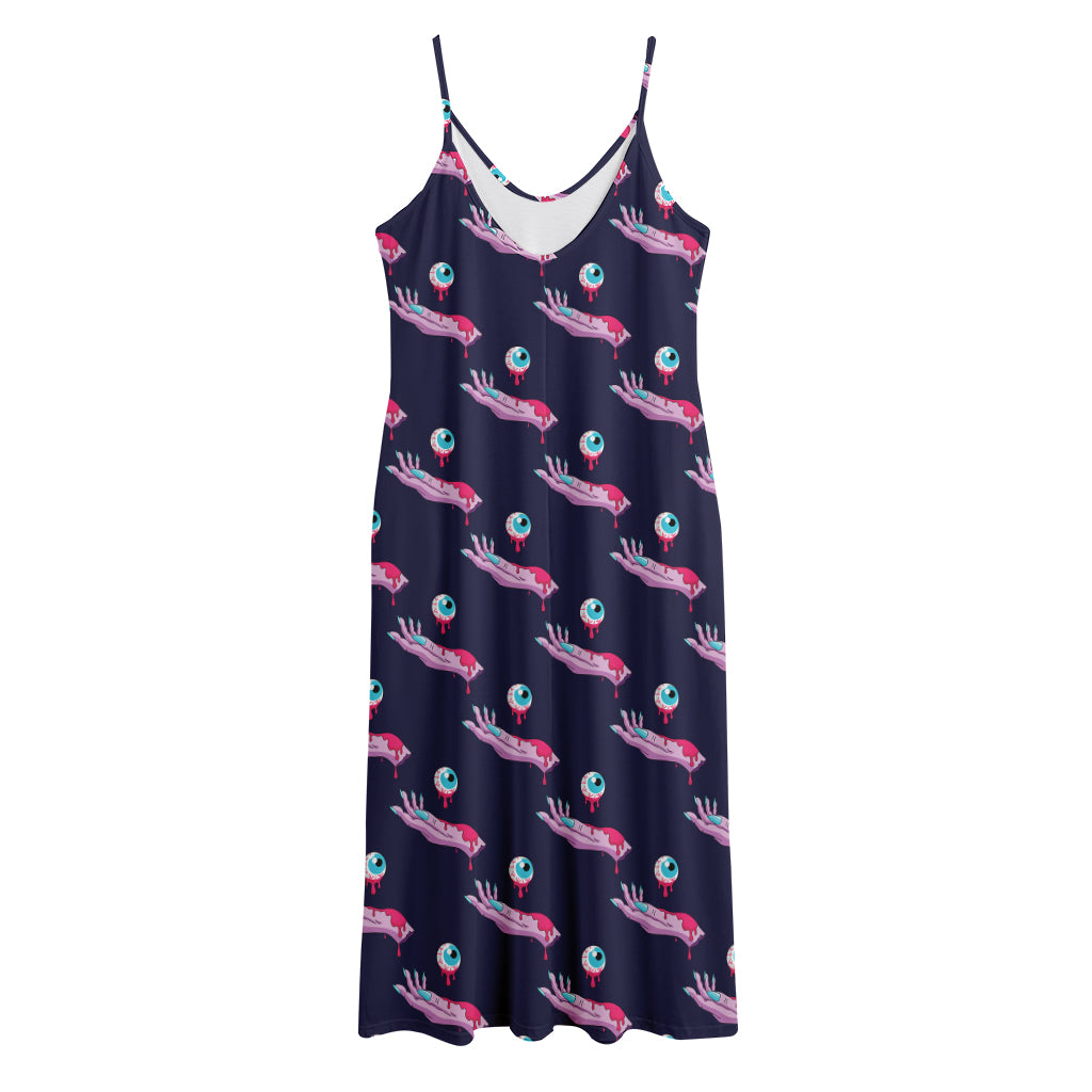 Zombie Eyeball Pattern Print Jersey Midi Cami Dress