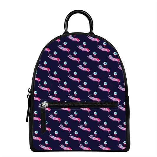 Zombie Eyeball Pattern Print Leather Backpack