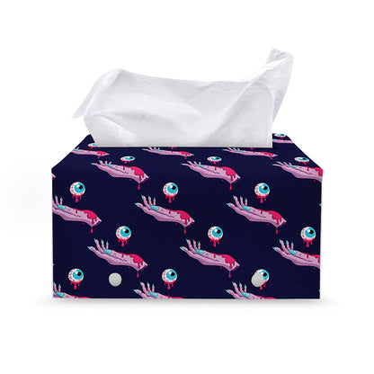 Zombie Eyeball Pattern Print Leather Tissue Box Cover