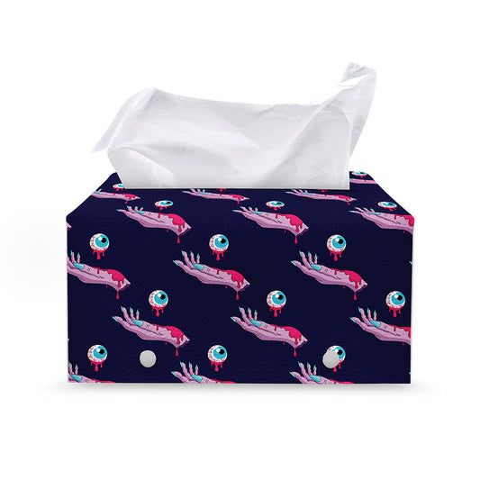 Zombie Eyeball Pattern Print Leather Tissue Box Cover