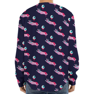 Zombie Eyeball Pattern Print Long Sleeve Baseball Jersey