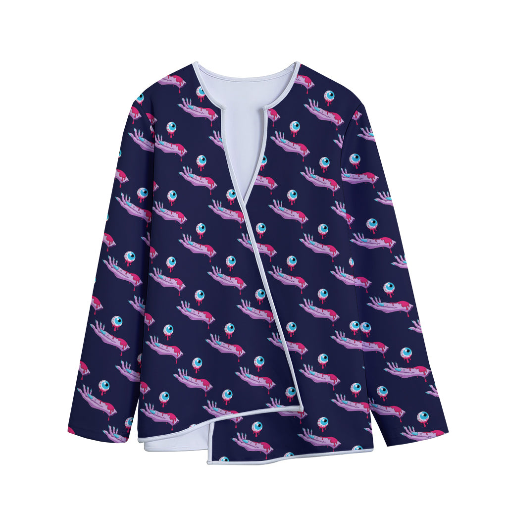 Zombie Eyeball Pattern Print Long Sleeve Short Coat