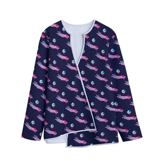 Zombie Eyeball Pattern Print Long Sleeve Short Coat