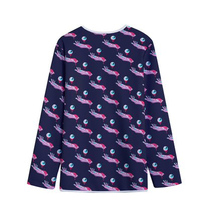 Zombie Eyeball Pattern Print Long Sleeve Short Coat