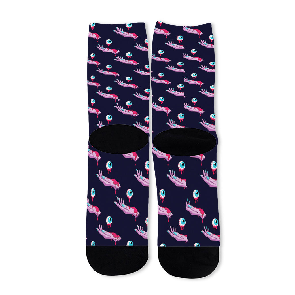 Zombie Eyeball Pattern Print Long Socks