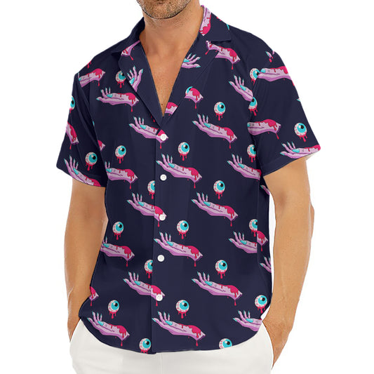 Zombie Eyeball Pattern Print Men's Deep V-Neck Shirt