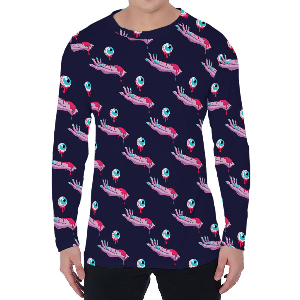 Zombie Eyeball Pattern Print Men's Long Sleeve T-Shirt
