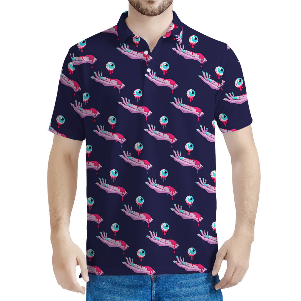 Zombie Eyeball Pattern Print Men's Polo Shirt