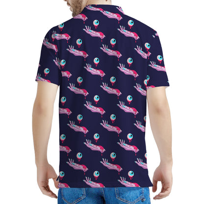 Zombie Eyeball Pattern Print Men's Polo Shirt