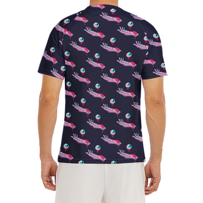 Zombie Eyeball Pattern Print Men's Short Sleeve Rash Guard