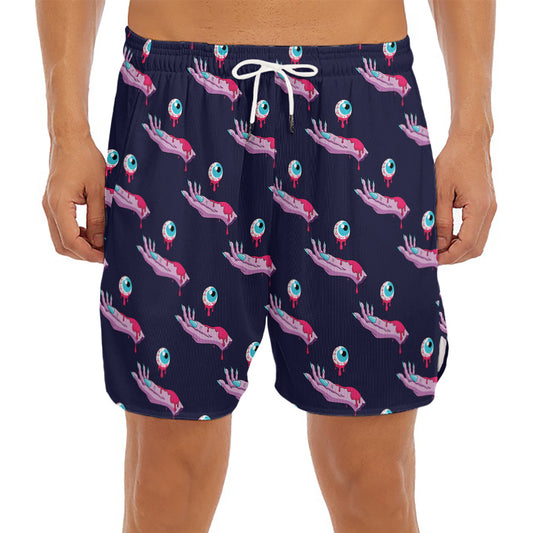 Zombie Eyeball Pattern Print Men's Split Running Shorts