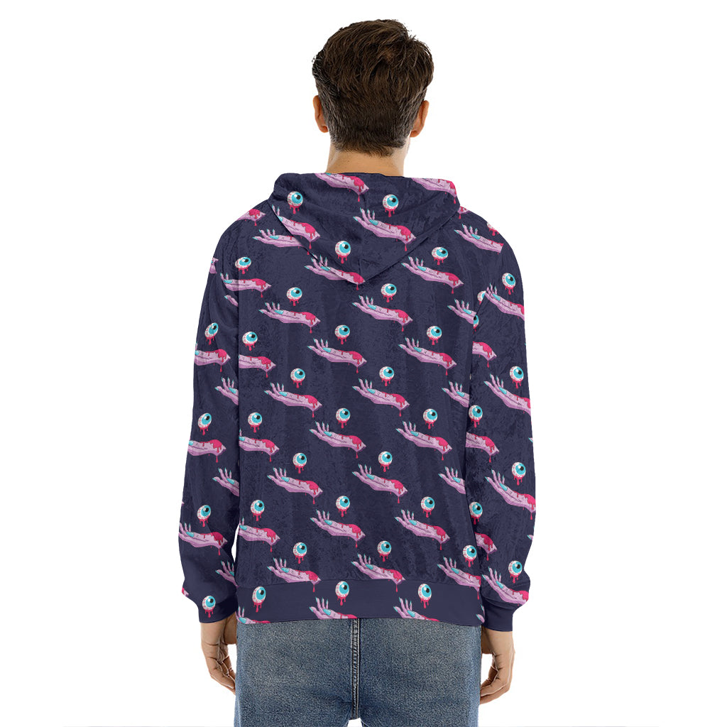 Zombie Eyeball Pattern Print Men's Velvet Pullover Hoodie