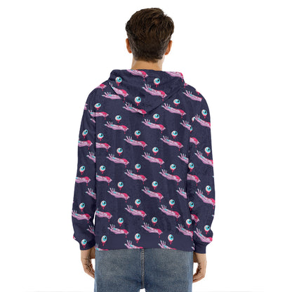 Zombie Eyeball Pattern Print Men's Velvet Pullover Hoodie