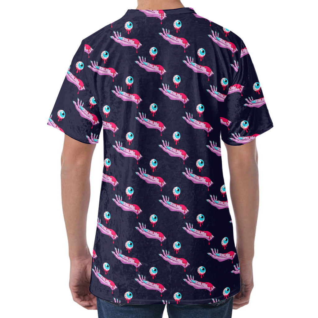 Zombie Eyeball Pattern Print Men's Velvet T-Shirt
