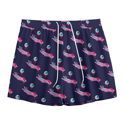 Zombie Eyeball Pattern Print Mesh Shorts