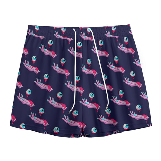 Zombie Eyeball Pattern Print Mesh Shorts