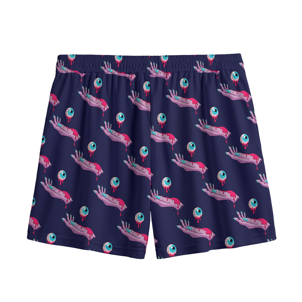 Zombie Eyeball Pattern Print Mesh Shorts