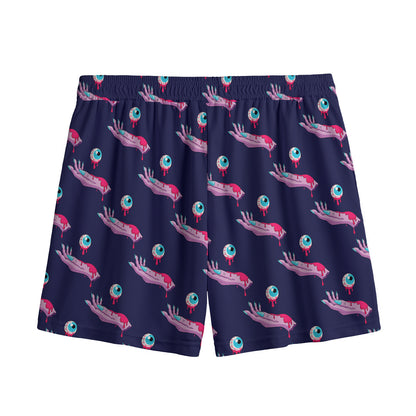 Zombie Eyeball Pattern Print Mesh Shorts