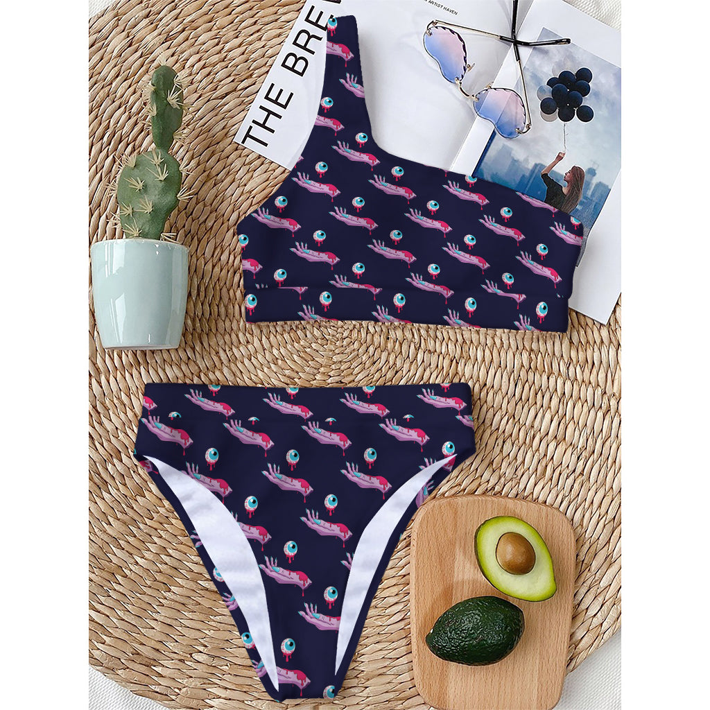 Zombie Eyeball Pattern Print One Shoulder Bikini Top