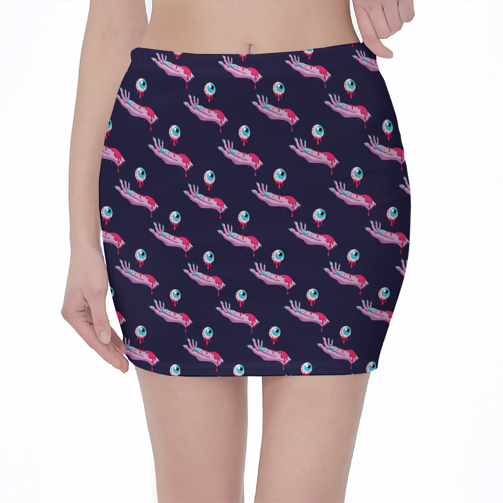 Zombie Eyeball Pattern Print Pencil Mini Skirt