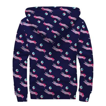 Zombie Eyeball Pattern Print Sherpa Lined Zip Up Hoodie