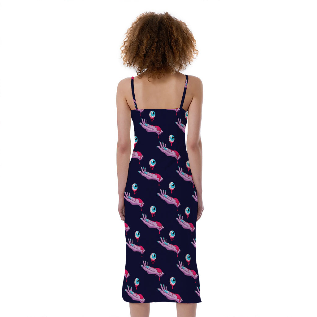 Zombie Eyeball Pattern Print Slim Fit Midi Cami Dress